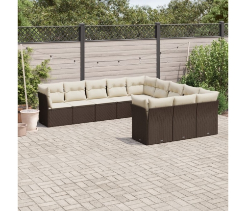 Set de sofás de jardín 11 pzas cojines ratán sintético marrón