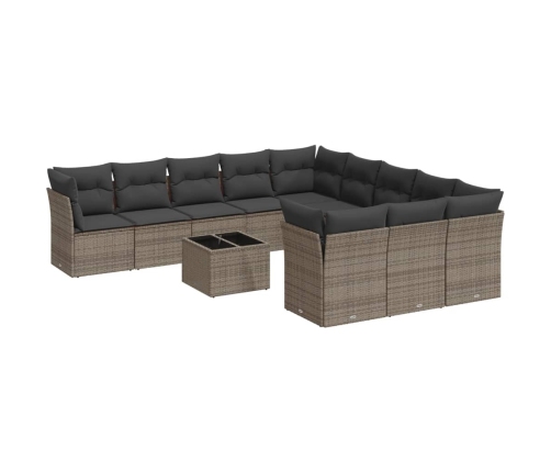 Set de sofás de jardín 12 pzas con cojines ratán sintético gris