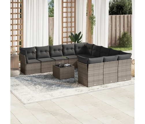 Set de sofás de jardín 12 pzas con cojines ratán sintético gris