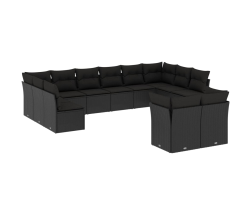 Set de sofás de jardín 12 piezas cojines ratán sintético negro