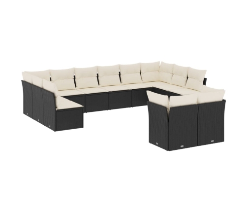 Set de sofás de jardín 12 piezas cojines ratán sintético negro