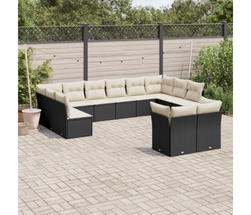Set de sofás de jardín 12 piezas cojines ratán sintético negro