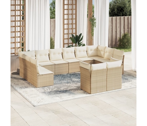 Set de sofás de jardín 12 pzas y cojines ratán sintético marrón