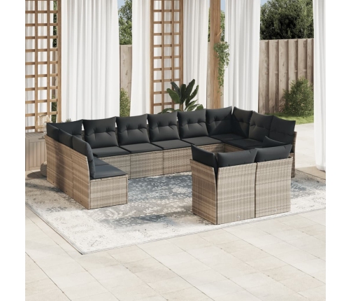 Set de sofás de jardín 12 pzas y cojines ratán sintético gris