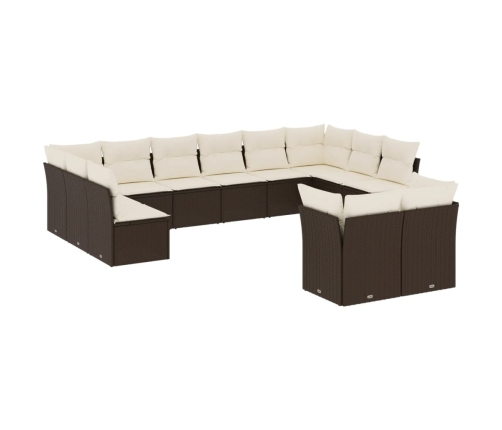 Set de sofás de jardín y cojines 12 pzas ratán sintético marrón