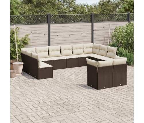 Set de sofás de jardín y cojines 12 pzas ratán sintético marrón