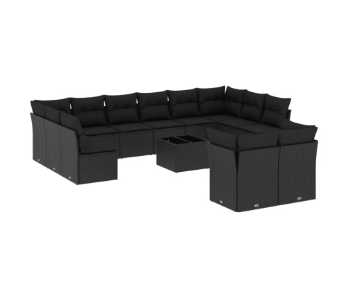 Set de sofás de jardín y cojines 13 pzas ratán sintético negro