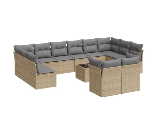 Set sofás de jardín con cojines 13 pzas ratán sintético beige