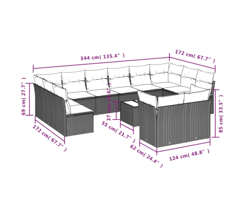 Set sofás de jardín con cojines 13 pzas ratán sintético beige