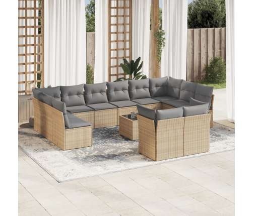 Set sofás de jardín con cojines 13 pzas ratán sintético beige