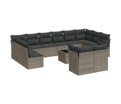 Set sofás de jardín con cojines 13 piezas ratán sintético gris