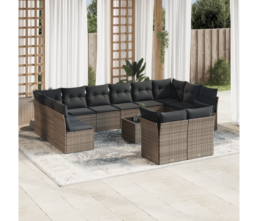 Set sofás de jardín con cojines 13 piezas ratán sintético gris