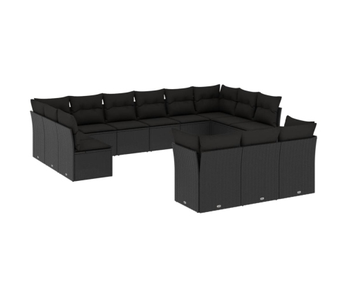 Set de sofás de jardín y cojines 13 pzas ratán sintético negro