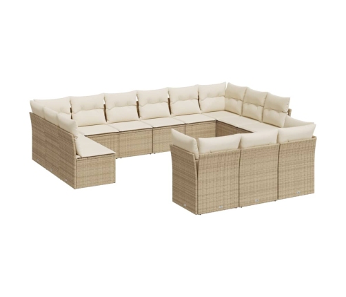 Set sofás de jardín con cojines 13 pzas ratán sintético beige