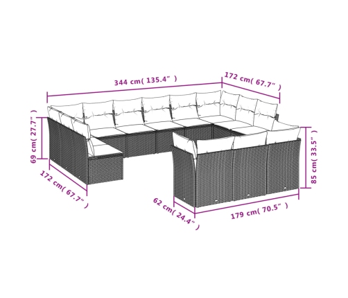 Set sofás de jardín con cojines 13 pzas ratán sintético beige