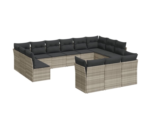 Set sofás de jardín con cojines 13 piezas ratán sintético gris