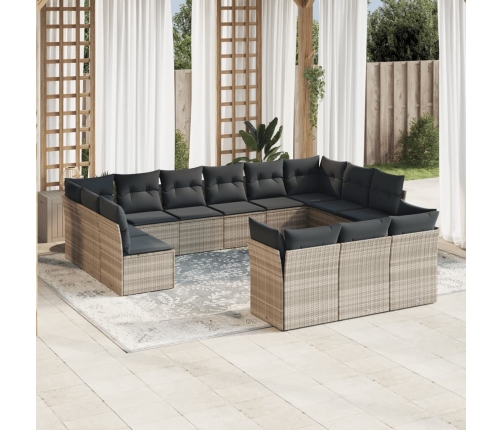 Set sofás de jardín con cojines 13 piezas ratán sintético gris