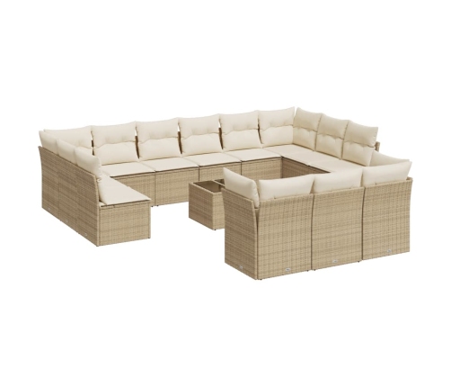 Set sofás de jardín 14 pzas con cojines ratán sintético beige