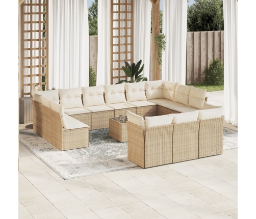 Set sofás de jardín 14 pzas con cojines ratán sintético beige