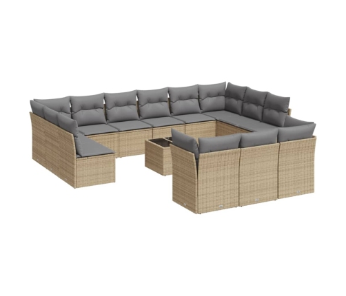 Set sofás de jardín 14 pzas con cojines ratán sintético beige