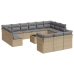 Set sofás de jardín 14 pzas con cojines ratán sintético beige
