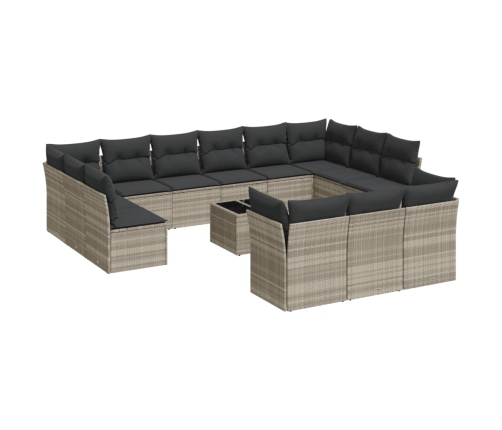 Set sofás jardín 14 pzas con cojines ratán sintético gris claro