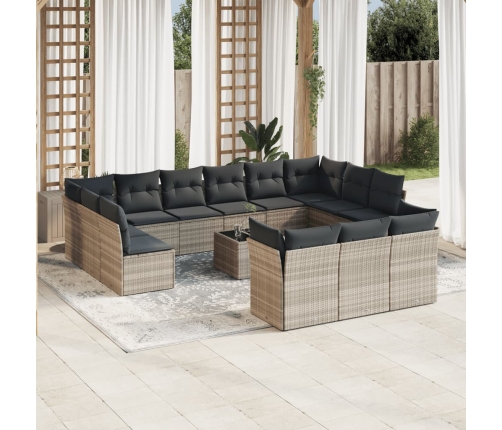 Set sofás jardín 14 pzas con cojines ratán sintético gris claro