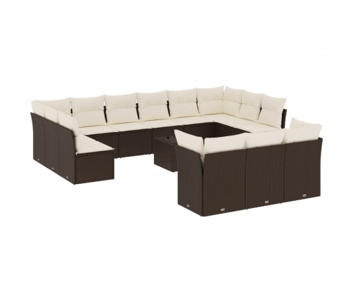 Set sofás de jardín 14 pzas con cojines ratán sintético marrón