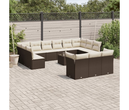 Set sofás de jardín 14 pzas con cojines ratán sintético marrón