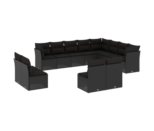 Set de sofás de jardín 12 piezas cojines ratán sintético negro