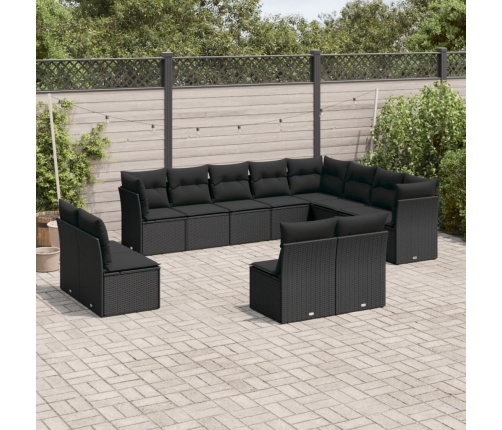 Set de sofás de jardín 12 piezas cojines ratán sintético negro