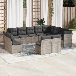 Set de sofás de jardín 12 pzas con cojines ratán sintético gris