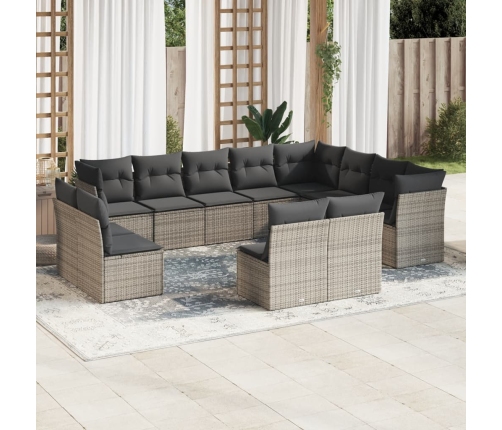Set de sofás de jardín 12 pzas con cojines ratán sintético gris