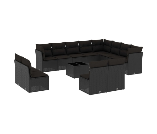Set de sofás de jardín y cojines 13 pzas ratán sintético negro