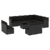Set de sofás de jardín y cojines 13 pzas ratán sintético negro