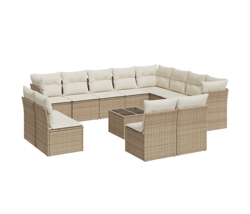 Set sofás de jardín con cojines 13 pzas ratán sintético beige