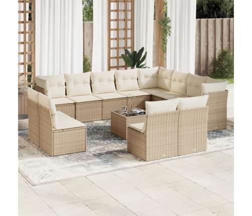 Set sofás de jardín con cojines 13 pzas ratán sintético beige