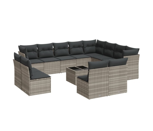 Set sofás de jardín con cojines 13 piezas ratán sintético gris