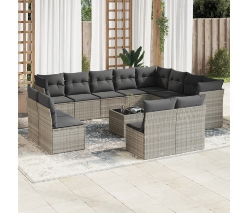 Set sofás de jardín con cojines 13 piezas ratán sintético gris