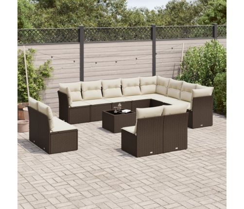Set de sofás de jardín con cojines 13 piezas ratán PE marrón