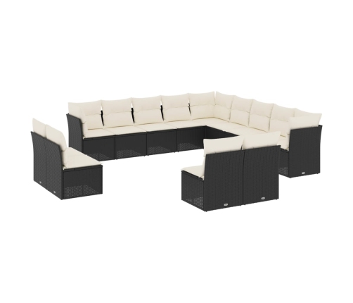 Set de sofás de jardín y cojines 13 pzas ratán sintético negro