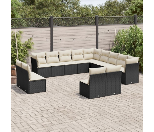 Set de sofás de jardín y cojines 13 pzas ratán sintético negro