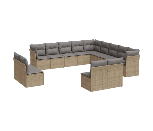 Set sofás de jardín con cojines 13 pzas ratán sintético beige