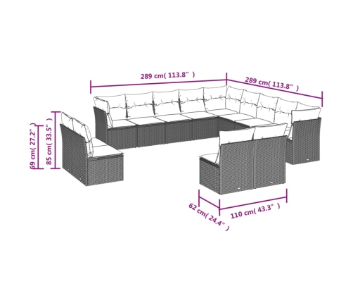 Set sofás de jardín con cojines 13 pzas ratán sintético beige