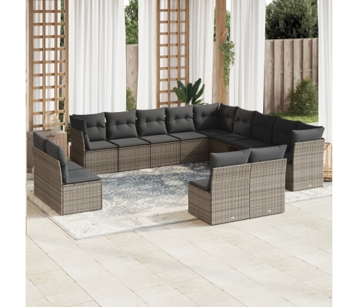 Set sofás de jardín con cojines 13 piezas ratán sintético gris