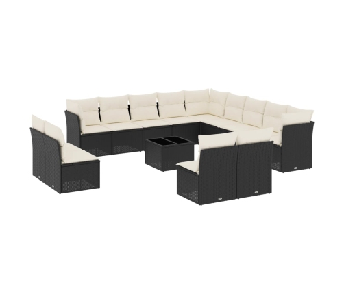 Set sofás de jardín 14 pzas con cojines ratán sintético negro