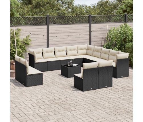 Set sofás de jardín 14 pzas con cojines ratán sintético negro