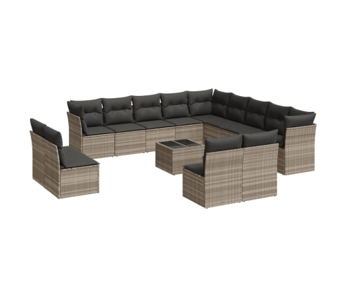 Set sofás jardín 14 pzas con cojines ratán sintético gris claro