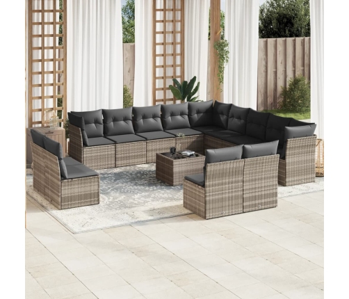 Set sofás jardín 14 pzas con cojines ratán sintético gris claro