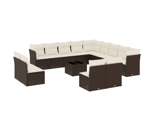 Set sofás de jardín 14 pzas con cojines ratán sintético marrón